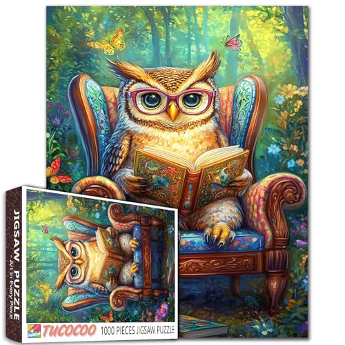 Tucocoo Wald-Eulen-Puzzle, 1000 Teile, sitzende Tiere auf Stuhl, Puzzlespiele für Erwachsene, die Bücher lesen, Kunstpuzzle für herausfordernde Familienspiele, bunte Spiele Tucocoo Wald-Eulen-Puzzle, 1000 Teile, sitzende Tiere auf Stuhl, Puzzlespiele für Erwachsene, die Bücher lesen, Kunstpuzzle für herausfordernde Familienspiele, bunte Spiele von Tucocoo