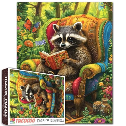 Tucocoo Waschbär-Puzzle, Waldblumen, Puzzle für Erwachsene, Tier, sitzend im Stuhl, Kunstpuzzles für anspruchsvolle Familienaktivitäten, bunt, DIY, Basteln, Puzzle, Wanddekoration, Geschenke Tucocoo Waschbär-Puzzle, Waldblumen, Puzzle für Erwachsene, Tier, sitzend im Stuhl, Kunstpuzzles für anspruchsvolle Familienaktivitäten, bunt, DIY, Basteln, Puzzle, Wanddekoration, Geschenke von Tucocoo