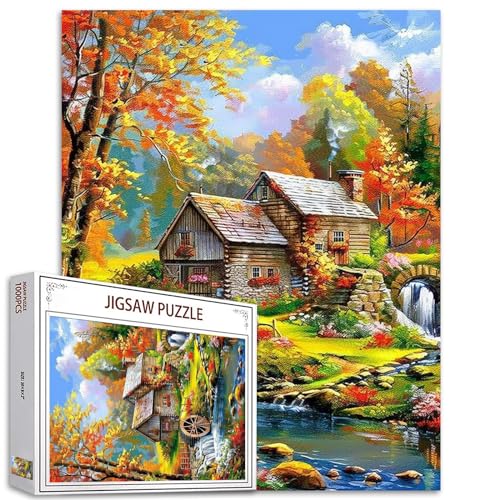 Tucocoo Wasserfall-Landschafts-Puzzles für Erwachsene, 1000 Teile, Wald-Puzzle, rustikales Haus, abstrakte Kunst, Puzzle, 70 x 50 cm, Bunte DIY-Puzzles für Heimdekoration, Familienpuzzle, perfekt Tucocoo Wasserfall-Landschafts-Puzzles für Erwachsene, 1000 Teile, Wald-Puzzle, rustikales Haus, abstrakte Kunst, Puzzle, 70 x 50 cm, Bunte DIY-Puzzles für Heimdekoration, Familienpuzzle, perfekt von Tucocoo