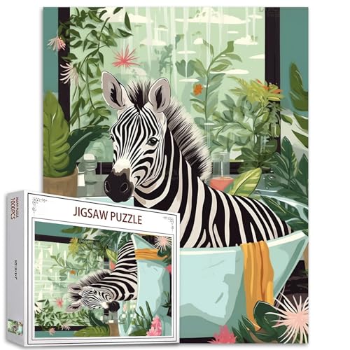 Tucocoo Zebra Badewannen-Dschungel-Puzzles für Erwachsene, 1000 Teile, lustiges Badezimmer-Tierkunst-Puzzle, buntes DIY-Puzzle, für Heimdekoration, Familienpuzzle, perfekt für Spielabende, 70 x 50 cm Tucocoo Zebra Badewannen-Dschungel-Puzzles für Erwachsene, 1000 Teile, lustiges Badezimmer-Tierkunst-Puzzle, buntes DIY-Puzzle, für Heimdekoration, Familienpuzzle, perfekt für Spielabende, 70 x 50 cm von Tucocoo