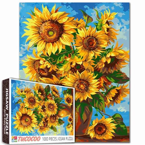 Vase des blauen Himmels Sonnenblumen-Puzzle, 1000 Teile Puzzles für Erwachsene, klassisches Stillleben, Blumen-Puzzles für herausfordernde Familienaktivität-Spiele, 68,6 x 50,8 cm, DIY-Puzzle für Vase des blauen Himmels Sonnenblumen-Puzzle, 1000 Teile Puzzles für Erwachsene, klassisches Stillleben, Blumen-Puzzles für herausfordernde Familienaktivität-Spiele, 68,6 x 50,8 cm, DIY-Puzzle für von Tucocoo