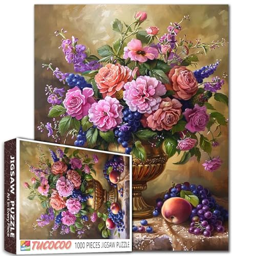 Vintage Bouquet 1000 Teile Puzzle für Erwachsene Studenten Ölgemälde Puzzles Rosa Lila Rosen Pfingstrosen Heidelbeeren Pfirsiche Antike Vase Stillleben Kunst 50,8 x 68,6 cm Floral Jigsaws Challenge Vintage Bouquet 1000 Teile Puzzle für Erwachsene Studenten Ölgemälde Puzzles Rosa Lila Rosen Pfingstrosen Heidelbeeren Pfirsiche Antike Vase Stillleben Kunst 50,8 x 68,6 cm Floral Jigsaws Challenge von Tucocoo