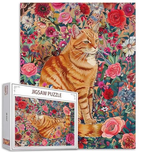 Vintage-Katzenpuzzle für Erwachsene, 1000 Teile, lustige Puzzle-Kollektion, bunte Blumenkatze, Retro-Tierpuzzle für Katzenliebhaber, romantische Rose, rosa Blume, Puzzle, Kunst, perfektes Vintage-Katzenpuzzle für Erwachsene, 1000 Teile, lustige Puzzle-Kollektion, bunte Blumenkatze, Retro-Tierpuzzle für Katzenliebhaber, romantische Rose, rosa Blume, Puzzle, Kunst, perfektes von Tucocoo