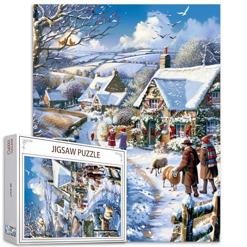 Weihnachten Winterszene 1000 Stück Jigsaw Puzzle - Buntes Landleben für Erwachsene - Urlaub Vintage Haus DIY Handarbeit für Home Decor - Geschenke Familie Perfekt Spiel Abende von Tucocoo