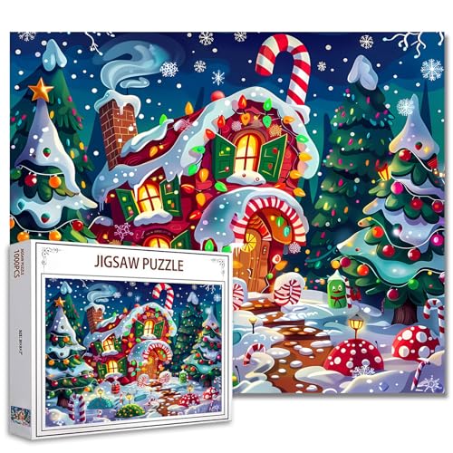 Weihnachtliche Dessertkabinen-Puzzles für Erwachsene, 1000 Teile, gebetliches Weihnachts-Süßigkeitshaus-Puzzle, Kunst, 68,6 x 50,8 cm, bunte DIY-Puzzles für Heimdekoration, Familienpuzzle, perfekt für von Tucocoo