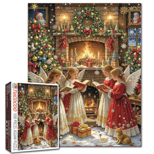 Weihnachtliches Engelchor-Puzzle, 1000 Teile für Erwachsene, Studenten, 50,8 x 68,6 cm, gemütlicher Kamin, Weihnachtsbaumkranz, Kerzen, Geschenke, entspannendes Winter-Hirnspiel, Familienaktivität Weihnachtliches Engelchor-Puzzle, 1000 Teile für Erwachsene, Studenten, 50,8 x 68,6 cm, gemütlicher Kamin, Weihnachtsbaumkranz, Kerzen, Geschenke, entspannendes Winter-Hirnspiel, Familienaktivität von Tucocoo