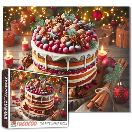 Weihnachtliches Obst-Nusskuchen und Gewürze, 1000-teiliges Puzzle für Erwachsene, Studenten, festliches Dessert-Puzzle, Feiertagstischdekoration, gemütliches Indoor-Spiel, Winteraktivität, 50,8 x 68,6 von Tucocoo