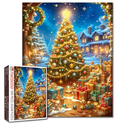 Weihnachtsbaum-Geschenkboxen, Puzzle, 1000 Teile für Erwachsene, Studenten, 50,8 x 68,6 cm, Urlaub, Winter-Puzzle, verschneite Hof, warme Lichter, Kerzen, gemütliche Nacht, festliche Dekoration Weihnachtsbaum-Geschenkboxen, Puzzle, 1000 Teile für Erwachsene, Studenten, 50,8 x 68,6 cm, Urlaub, Winter-Puzzle, verschneite Hof, warme Lichter, Kerzen, gemütliche Nacht, festliche Dekoration von Tucocoo