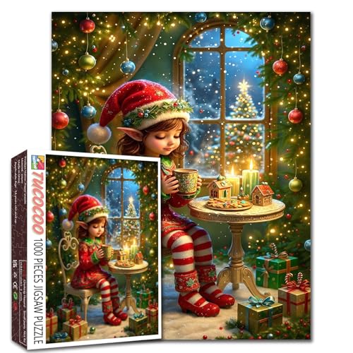 Weihnachtselfen-Puzzle, kleine Fee, 1000 Teile, Puzzle für Erwachsene, 68,6 x 50,8 cm, Puzzles für Familien, HD-Qualität, Winter, Weihnachten, Urlaub, Fotopuzzle-Dekoration, Spielabende von Tucocoo