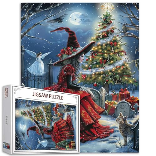 Weihnachtshexe Erwachsene Kinder Puzzles 1000 Stück Jigsaw Puzzles Winter Buntes DIY Bastelpuzzle Familienpuzzle Perfekt für Spielnächte Weihnachten Wanddekoration 70×50cm von Tucocoo