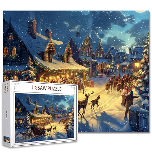 Tucocoo Weihnachtsschlitten-Szene 1000 Teile Puzzle für Erwachsene, Vintage Party Geschenke Puzzles Weihnachtsbaum Bauernhof Winter Szene Puzzles Kunst von Tucocoo