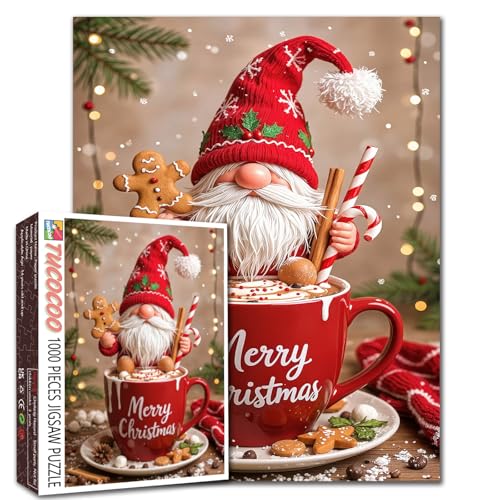 Weihnachtswichtel mit Lebkuchenbonbons, 1000-teiliges Puzzle für Erwachsene, Studenten, festliche Kaffee-Heißgetränk-Szene, gemütliche Winter-Tischdekoration, Indoor-Spiel, 50,8 x 68,6 cm, kreative Weihnachtswichtel mit Lebkuchenbonbons, 1000-teiliges Puzzle für Erwachsene, Studenten, festliche Kaffee-Heißgetränk-Szene, gemütliche Winter-Tischdekoration, Indoor-Spiel, 50,8 x 68,6 cm, kreative von Tucocoo