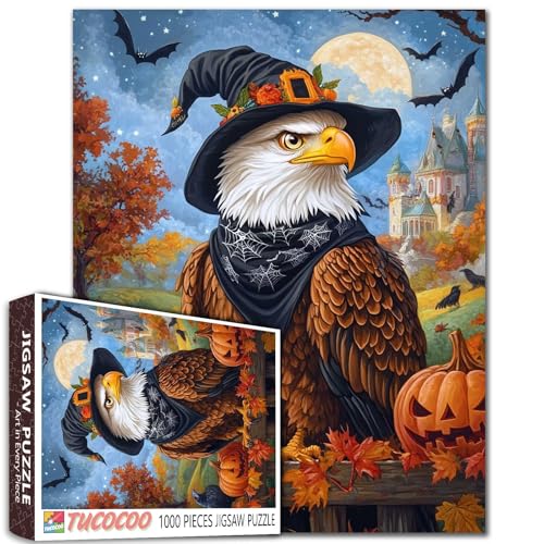 Weißkopfseeadler 1000-teiliges Puzzle für Erwachsene und Studenten, Halloween, Herbst, 50,8 x 68,6 cm, Puzzle, Schloss, Mond, Kürbisse, Zaun, fliegende Krähen, blauer Nachthimmel, Hexenhut Weißkopfseeadler 1000-teiliges Puzzle für Erwachsene und Studenten, Halloween, Herbst, 50,8 x 68,6 cm, Puzzle, Schloss, Mond, Kürbisse, Zaun, fliegende Krähen, blauer Nachthimmel, Hexenhut von Tucocoo