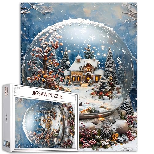 Winter Kristallkugel Puzzle 1000 Stück - Weihnachten Geeignet für Erwachsene, Kinder, Familie - Spiel Nächte Home Wanddekorationen - Papier 70×50cm von Tucocoo