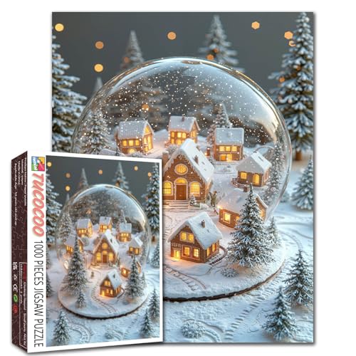 Winterdorf Schneeszene 1000 Teile Puzzle für Erwachsene Studenten Gemütliche Ferienhäuser Schneewald Puzzle Kunst Entspannende Gehirnaktivität Weihnachtsdekoration Großes Puzzle Geschenkidee 50,8 x von Tucocoo