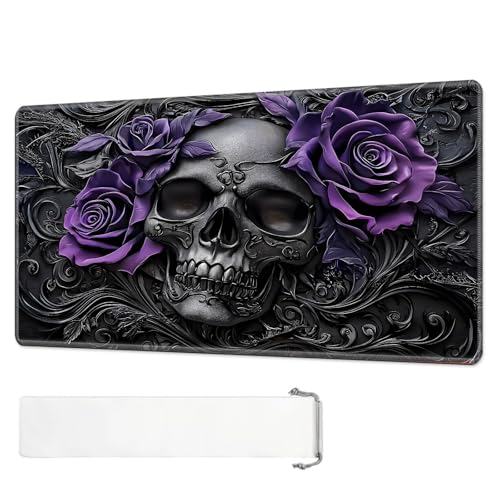 Tudguiloae Purple Rose Skull Magic Playmat, 61 x 35,6 cm, TCG-Kartenspiel, Spielmatte, rutschfeste Gummisohle, Matte mit Playmat-Aufbewahrungstasche von Tudguiloae