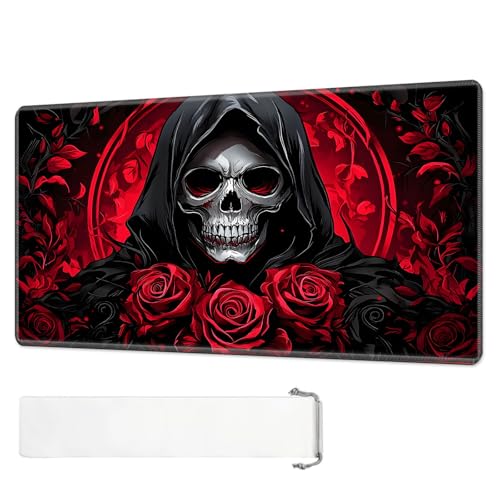Tudguiloae for MTG Playmat, Red Rose Skull Magic Playmat, 61 x 35,6 cm, stylish for TCG Card Game Play Mat, Non-Slip Rubber Sole Mat with Playmat Storage Bag, Multi-purpose Gaming Playmat von Tudguiloae