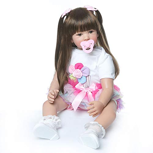 Tudofttg Reborn Puppen Lebensecht 17 Zoll Wie Echtes Baby Mädchen mit Langen Haaren,Wiedergeborene Babypuppen Silikon Vinyl Ganzkörper Realistische Neugeborene Mädchenpuppen von Tudofttg