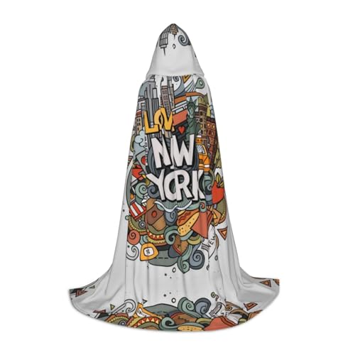 Cartoon Cute New York American Theme Art Hooded Cape For Teenagers, Unisex Cloak Robe Hooded Halloween Costume Satin Witches Vampire Cloak Fancy Dress Up Children von Tuehbsvo