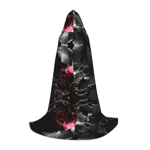 Gothic Black Roses Hooded Cape For Teenagers, Unisex Cloak Robe Hooded Halloween Costume Satin Witches Vampire Cloak Fancy Dress Up Children von Tuehbsvo