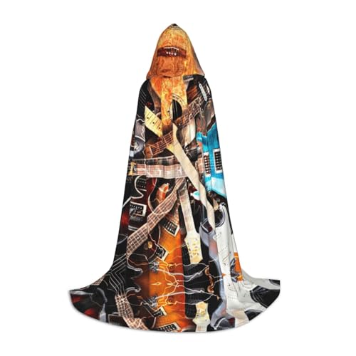 Magic E-Gitarre Musik Kapuzenumhang für Jugendliche, Unisex Umhang Robe Kapuze Halloween Kostüm Satin Hexen Vampir Umhang Verkleidung Kinder von Tuehbsvo