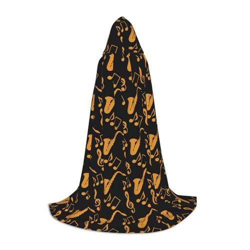 Musical Notes Treble Hooded Cape For Teenagers, Unisex Cloak Robe Hooded Halloween Costume Satin Witches Vampire Cloak Fancy Dress Up Children von Tuehbsvo