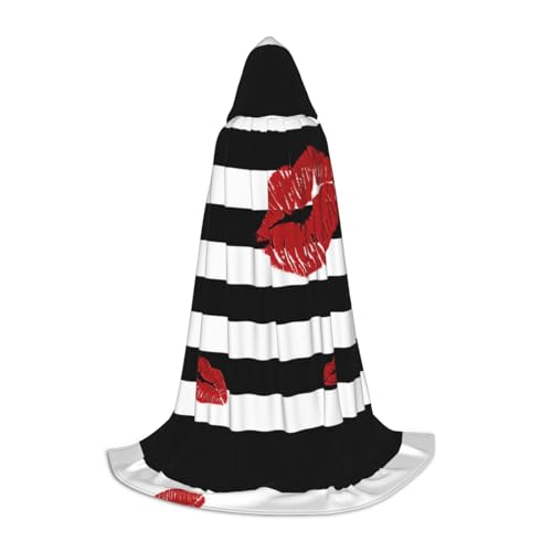 Roter Mund gedruckt in schwarz und weiß gestreift Kapuzenumhang für Jugendliche, Unisex Umhang Robe Kapuze Halloween Kostüm Satin Hexen Vampir Umhang Verkleidung Kinder Roter Mund gedruckt in schwarz und weiß gestreift Kapuzenumhang für Jugendliche, Unisex Umhang Robe Kapuze Halloween Kostüm Satin Hexen Vampir Umhang Verkleidung Kinder von Tuehbsvo