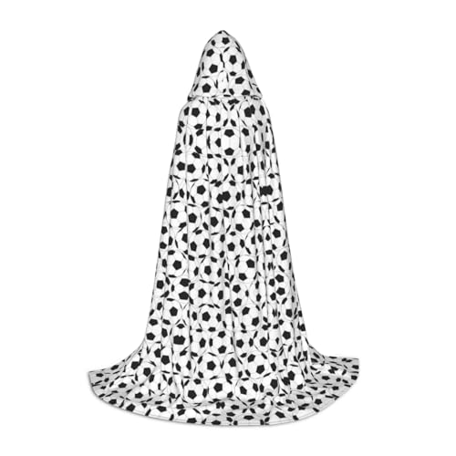 Schwarzer und weißer Kapuzenumhang mit Fußball-Muster, für Teenager, Unisex, Umhang mit Kapuze, Halloween-Kostüm, Satin, Hexen, Vampir, Umhang für Kinder von Tuehbsvo
