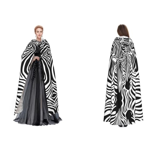 Tuehbsvo Abstraktes Tier-Zebra-Halloween-Kapuzenumhang, Hexe, Cosplay-Zubehör, Erwachsene/Kinder, Kostüm für Maskerade, Halloween, Familienfeier von Tuehbsvo