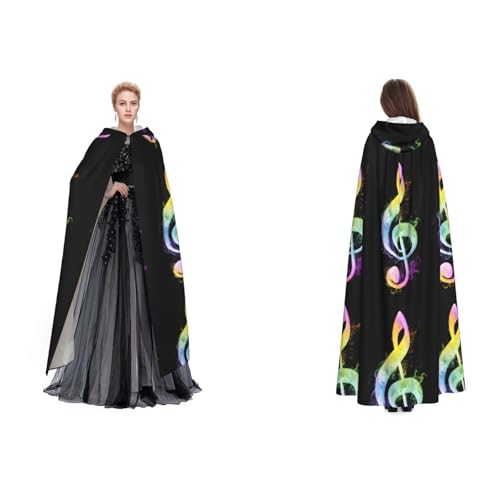 Tuehbsvo Bunte Musiknoten, Halloween-Kapuzenumhang, Hexe, Cosplay, Zubehör, Erwachsene/Kinder, Kostüm für Maskerade, Halloween, Familienfeier von Tuehbsvo
