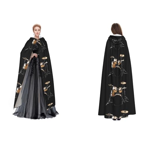 Tuehbsvo Cooles Schlagzeug-Set, Halloween-Kapuzenumhang, Hexe, Cosplay-Zubehör, Erwachsene/Kinder, Kostüm für Maskerade, Halloween, Familienfeier von Tuehbsvo