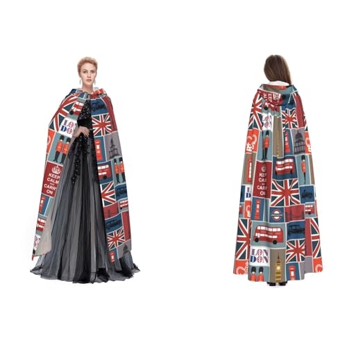 Tuehbsvo England-Symbole, Halloween-Kapuzenumhang, Hexe, Cosplay-Zubehör, Erwachsene/Kinder, Kostüm für Maskerade, Halloween, Familienfeier von Tuehbsvo