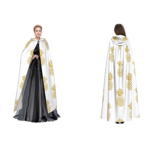 Tuehbsvo Goldener Ananas-Hintergrund, Halloween-Kapuzenumhang, Hexe, Cosplay-Zubehör, Erwachsene/Kinder, Kostüm für Maskerade, Halloween, Familienfeier von Tuehbsvo