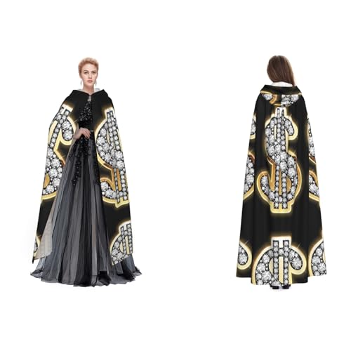 Tuehbsvo Goldfarbenes Dollarzeichen-Halloween-Kapuzenumhang Hexe Cosplay-Zubehör Erwachsene/Kinder Kostüm für Maskerade, Halloween, Familienfeier von Tuehbsvo