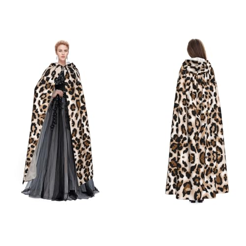 Tuehbsvo Halloween-Kapuzenumhang mit Leopardenmuster, Hexe, Cosplay-Zubehör, Erwachsene/Kinder, Kostüm für Maskerade, Halloween, Familienfeier von Tuehbsvo