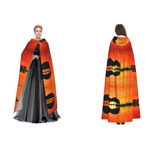Tuehbsvo Halloween-Kapuzenumhang mit See-Gitarre, Hexe, Cosplay-Zubehör, Erwachsenen-/Kinder-Kostüm, für Maskerade, Halloween, Familienfeier von Tuehbsvo
