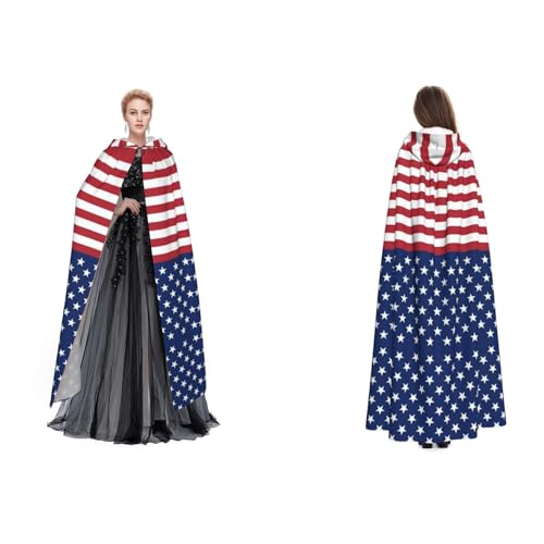 Tuehbsvo Halloween-Kapuzenumhang mit amerikanischer Flagge, Sterne, Streifen, Hexe, Cosplay, Zubehör, Erwachsene/Kinder, Kostüm für Maskerade, Halloween, Familienfeier von Tuehbsvo