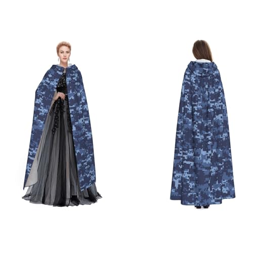 Tuehbsvo Halloween-Kapuzenumhang mit blauem Camouflage-Muster, Hexe, Cosplay-Zubehör, Erwachsene/Kinder, Kostüm für Maskerade, Halloween, Familienfeier von Tuehbsvo