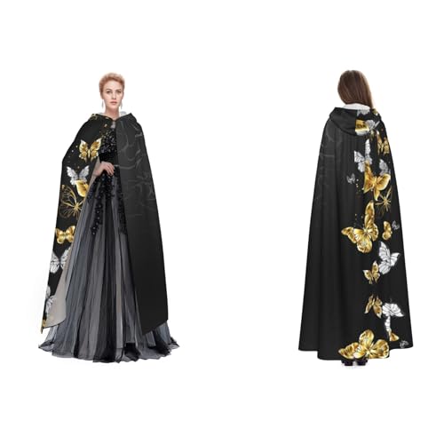 Tuehbsvo Halloween-Umhang mit Kapuze, Hexe, Cosplay-Zubehör, Erwachsene/Kinder, für Maskerade, Halloween, Familienfeier, goldfarben / Weiß / Schwarz von Tuehbsvo