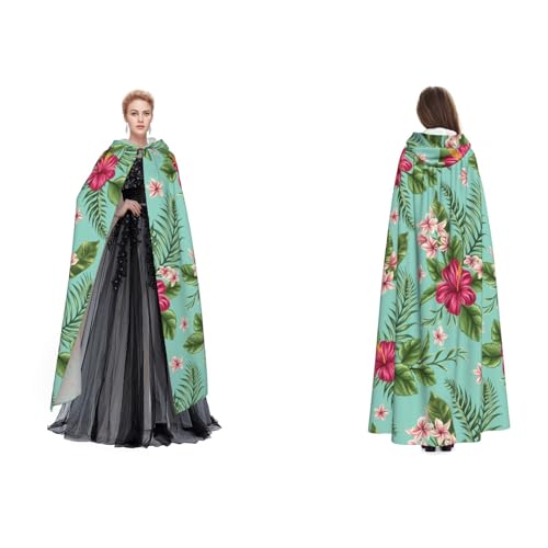 Tuehbsvo Hawaiianische tropische Blätter Blumen Halloween Kapuzenumhang Hexe Cosplay Zubehör Erwachsene/Kinder Verkleidung Kostüm für Maskerade, Halloween, Familienparty von Tuehbsvo