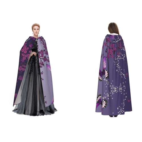 Tuehbsvo Lila Pflaume Schmetterling Halloween Kapuzenumhang Hexe Cosplay Zubehör Erwachsene/Kinder Kostüm für Maskerade, Halloween, Familienparty von Tuehbsvo