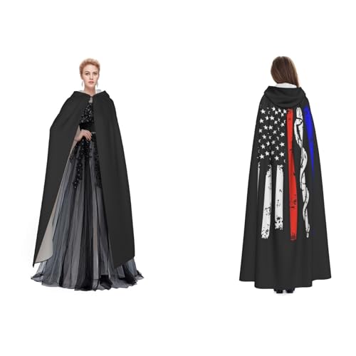Tuehbsvo Roter gestreifter Feuerwehrmann, USA-Flagge, Halloween, Kapuzenumhang, Hexe, Cosplay, Zubehör, Erwachsene/Kinder, Faschingskostüm für Maskerade, Halloween, Familienfeier von Tuehbsvo