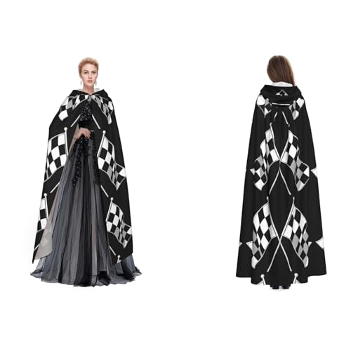 Tuehbsvo Schwarz-weiße Formel, karierte Flaggenmuster, Halloween-Kapuzenumhang, Hexe, Cosplay-Zubehör, Erwachsene/Kinder, Faschingskostüm für Maskerade, Halloween, Familienparty von Tuehbsvo