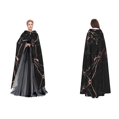 Tuehbsvo Schwarzer, rotgoldener Marmor-Umhang mit Kapuze, Hexe, Cosplay-Zubehör, Erwachsene/Kinder, Kostüm für Maskerade, Halloween, Familienfeier von Tuehbsvo
