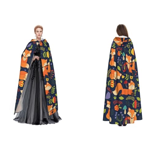 Tuehbsvo Süßer Tier-Fuchs-Blumen-Umhang mit Kapuze, Hexe, Cosplay-Zubehör, Erwachsene/Kinder, Kostüm für Maskerade, Halloween, Familienfeier von Tuehbsvo