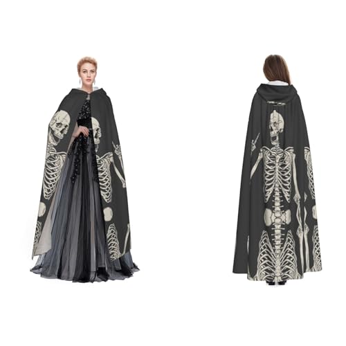 Tuehbsvo Totenkopf Rock Roll Skelett Knochen Halloween Kapuzenumhang Hexe Cosplay Zubehör Erwachsene/Kinder Verkleidung Kostüm für Maskerade, Halloween, Familienparty von Tuehbsvo