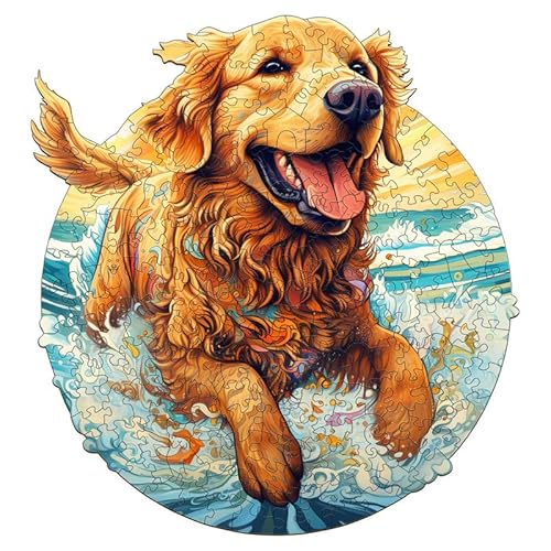 Holzpuzzle Erwachsene Tulolvae Happy Golden Retriever 200 Teile Tiere Holzpuzzle, Puzzle Holz Kreative Weihnachten Geschenke Für Die Familienspiel Sammlung, Holzpuzzle für Erwachsene, 10.7 * 11.4in von Tulolvae