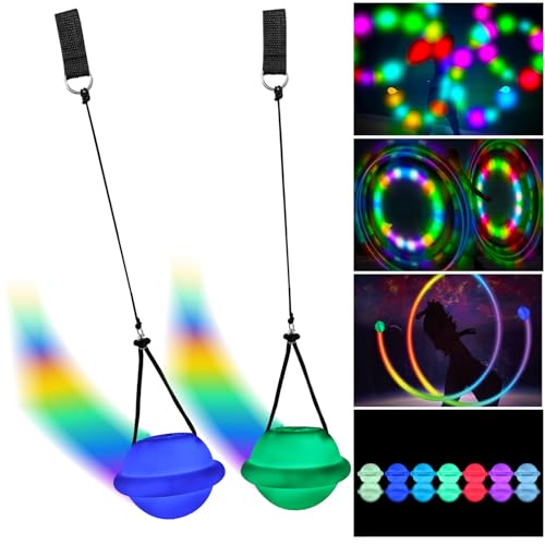 2 Stück LED Poi Bälle Set – Leuchtende Jonglierbälle mit Regenbogenfarben & Strobe-Effekt, verstellbare Doppelschlaufen, Glow Pois für Kinder & Erwachsene, Anfänger & Profis, Lightpainting Zubehör von Tulov