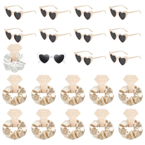 Tulov 22 Stück JGA Brille Team Braut Haargummi,JGA Accessoires Frauen,11 Herzförmige Brille + 11 Bride Haargummi,Bride Partybrille Set für Hochzeitsfeier Wedding Party (champagnerfarbig) von Tulov