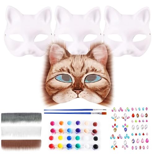 Tulov 3 Stück DIY Katzenmaske Set, Katzenmasken mit Fell, Pigment und Edelstein-Aufklebern, Party Maske für Kostümpartys, Karneval, Rollenspiele, Halloween-Partys Tulov 3 Stück DIY Katzenmaske Set, Katzenmasken mit Fell, Pigment und Edelstein-Aufklebern, Party Maske für Kostümpartys, Karneval, Rollenspiele, Halloween-Partys von Tulov